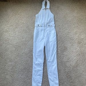 Bebe White Denim open back Jumpsuit (6)